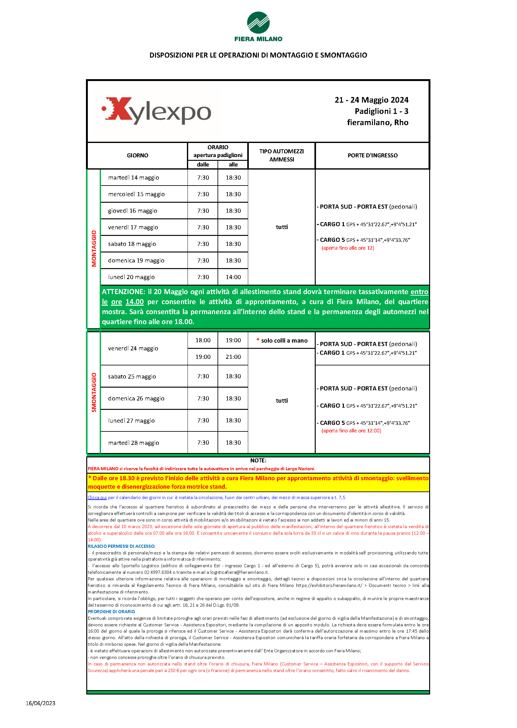 XYLEXPO 2024 DISPOSIZIONI MONTAGGIO SMONTAGGIO