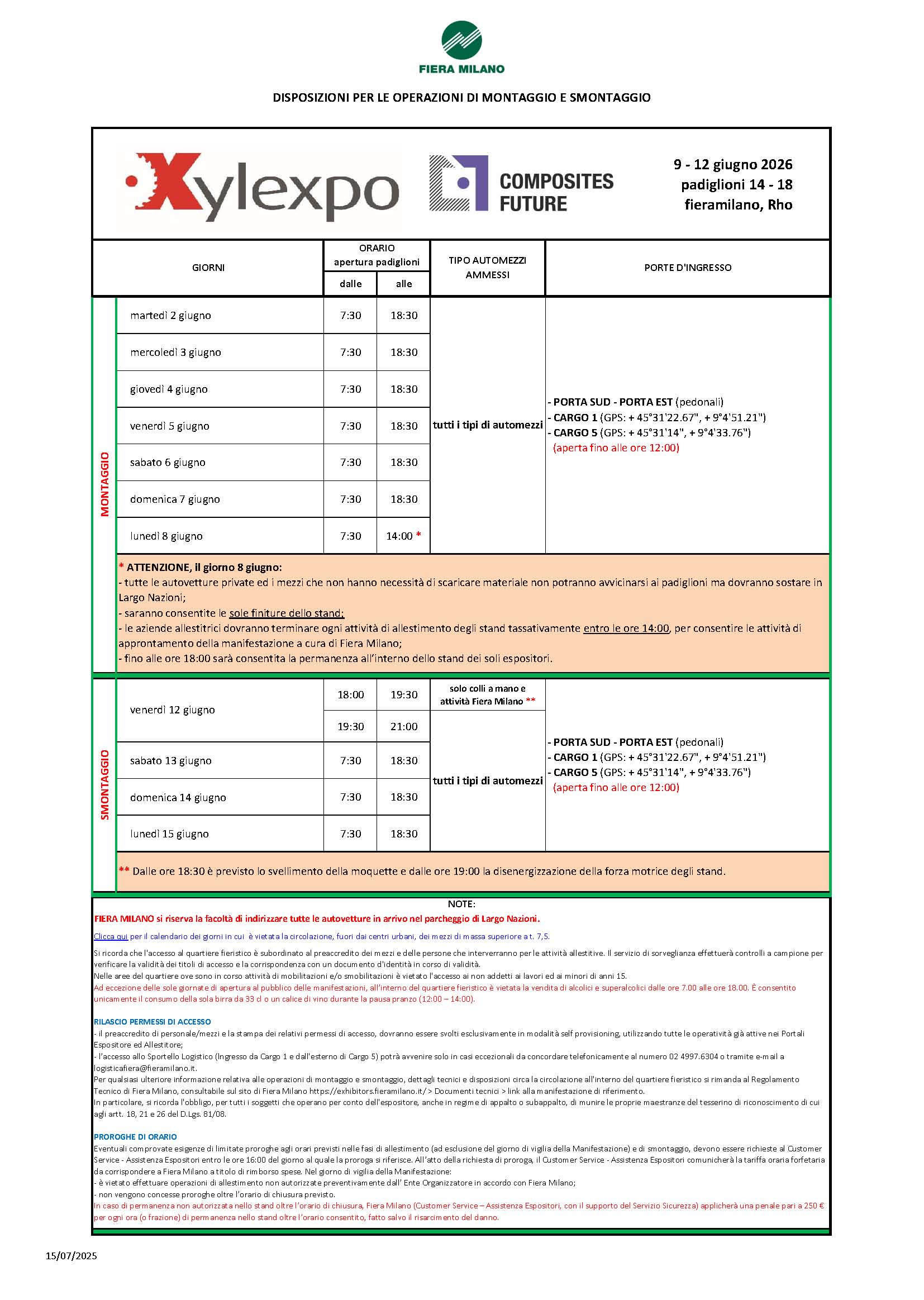 XYLEXPO 2024 DISPOSIZIONI MONTAGGIO SMONTAGGIO