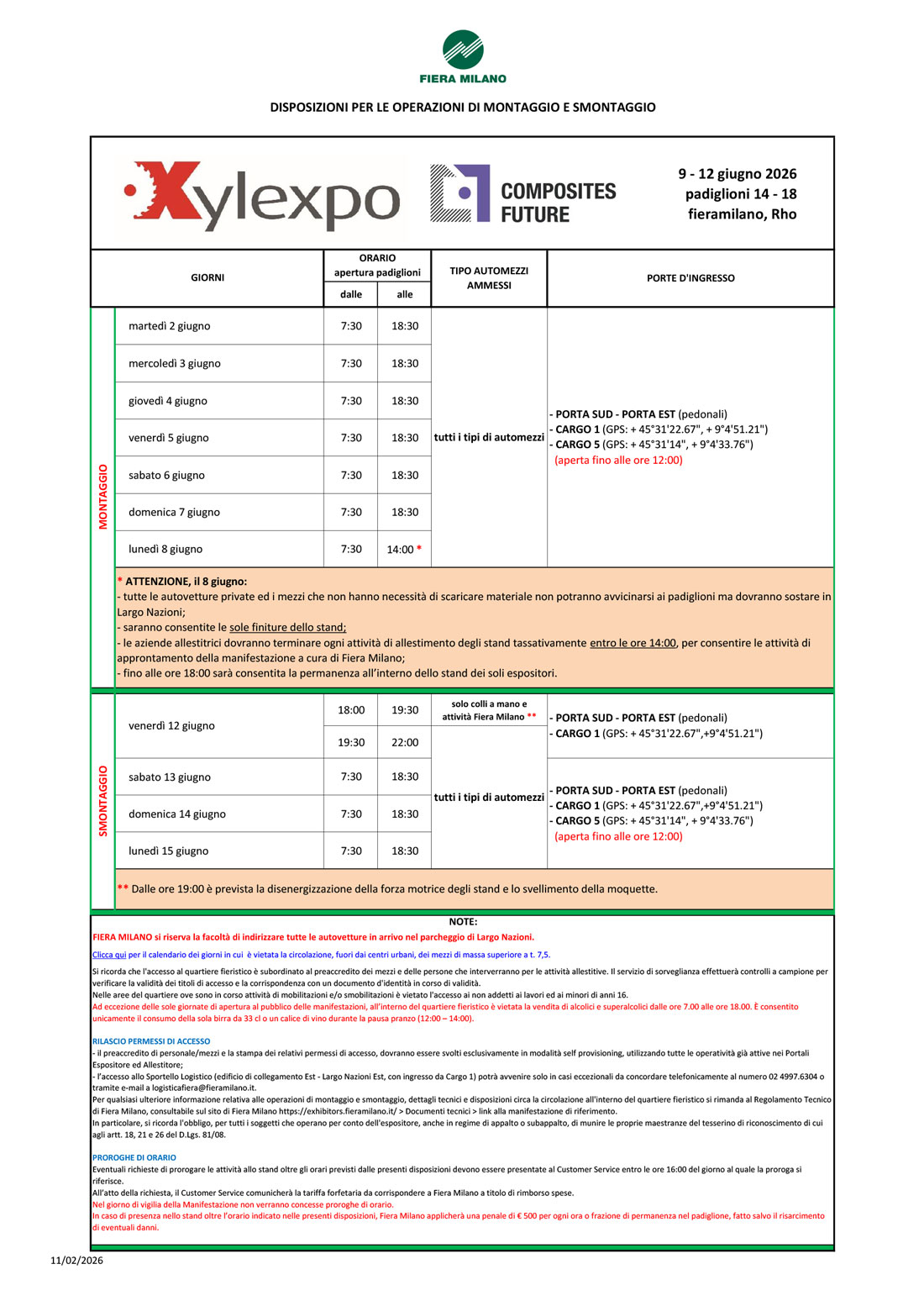 XYLEXPO 2026 DISPOSIZIONI MONTAGGIO SMONTAGGIO