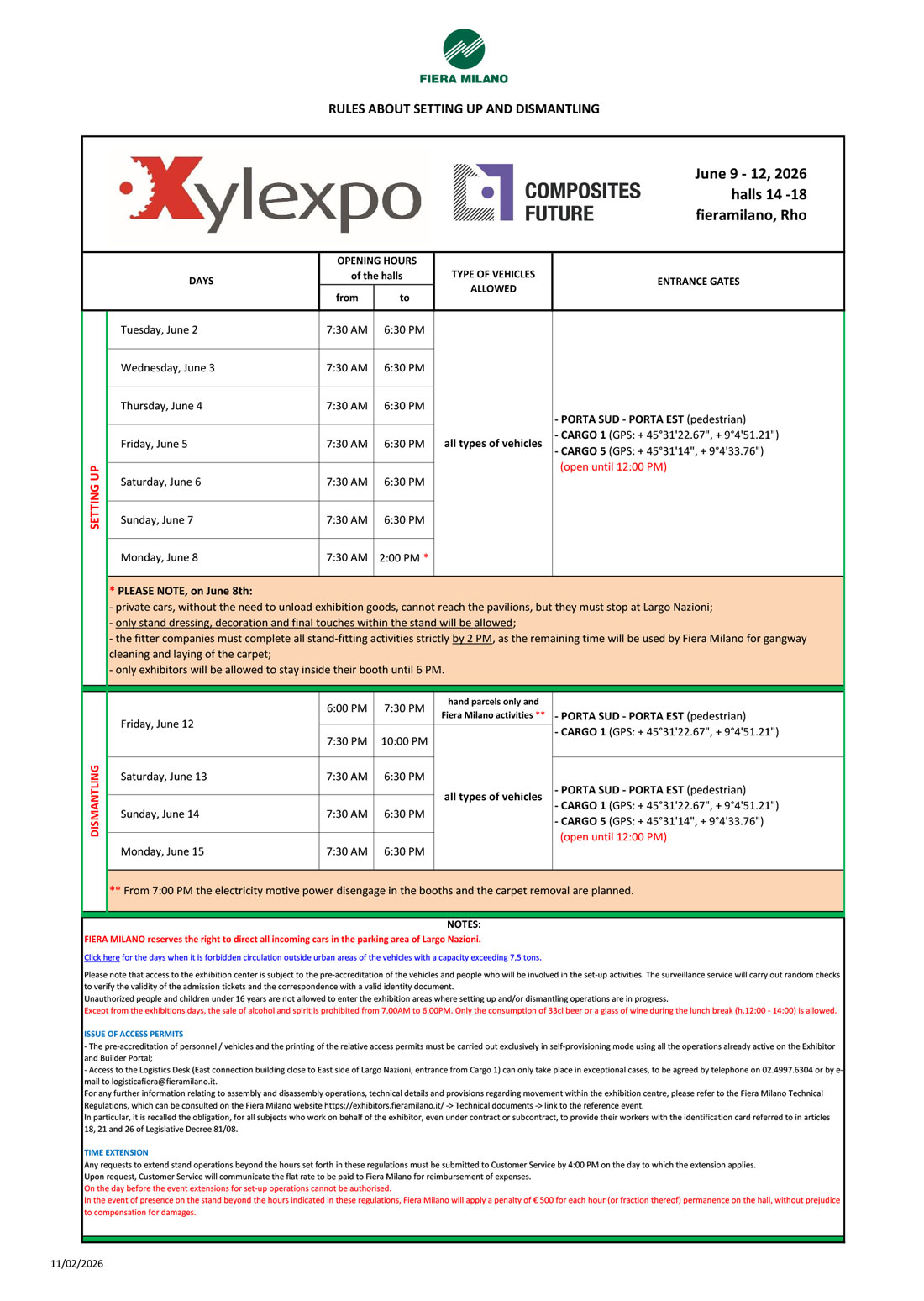 XYLEXPO 2026 DISPOSIZIONI MONTAGGIO SMONTAGGIO